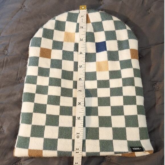 Vans Checkerboard Beanie UNISEX OS Green Tan White Acrylic Skater Streetwear - Picture 4 of 7